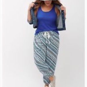 Lane Bryant Blue Multi Print Linen Blend Joggers